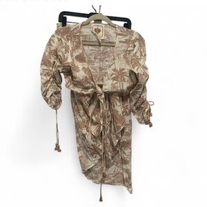 Z&L Tan Tropical Print Vacation Crop Top Skirt Set Size Small